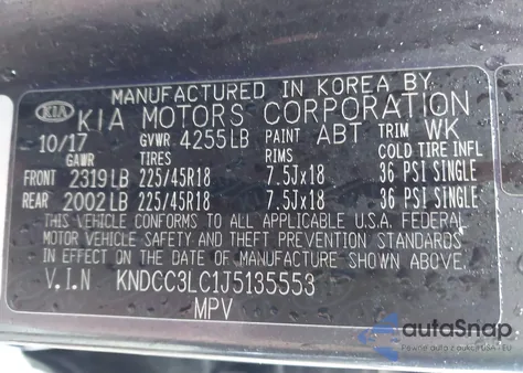 2018 Kia Niro Ex/Graphite z USA, uszkodzony, nr VIN KNDCC3LC1J5135553